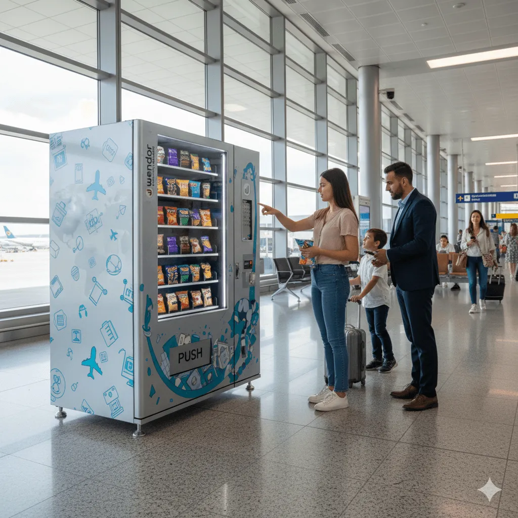 Transportation hub vending deployment visual for airports and station environments