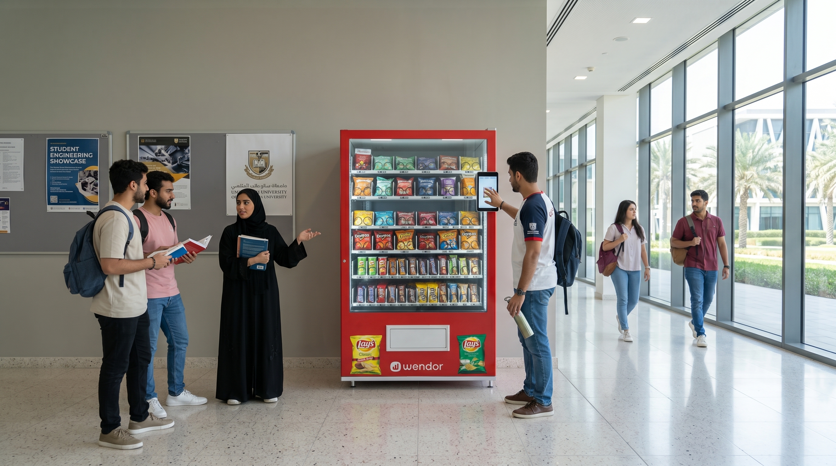 Students using a vending machine on campus