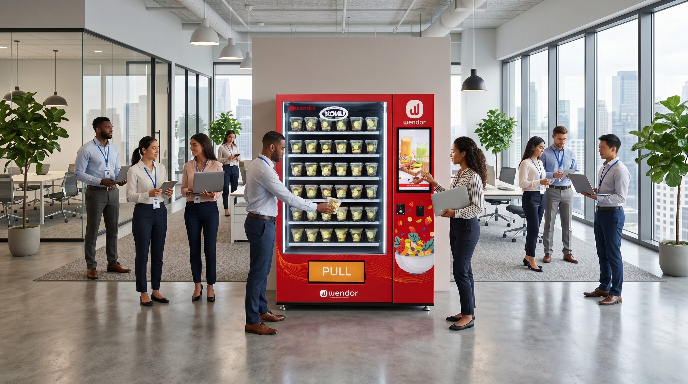 Office teams using an unattended vending machine