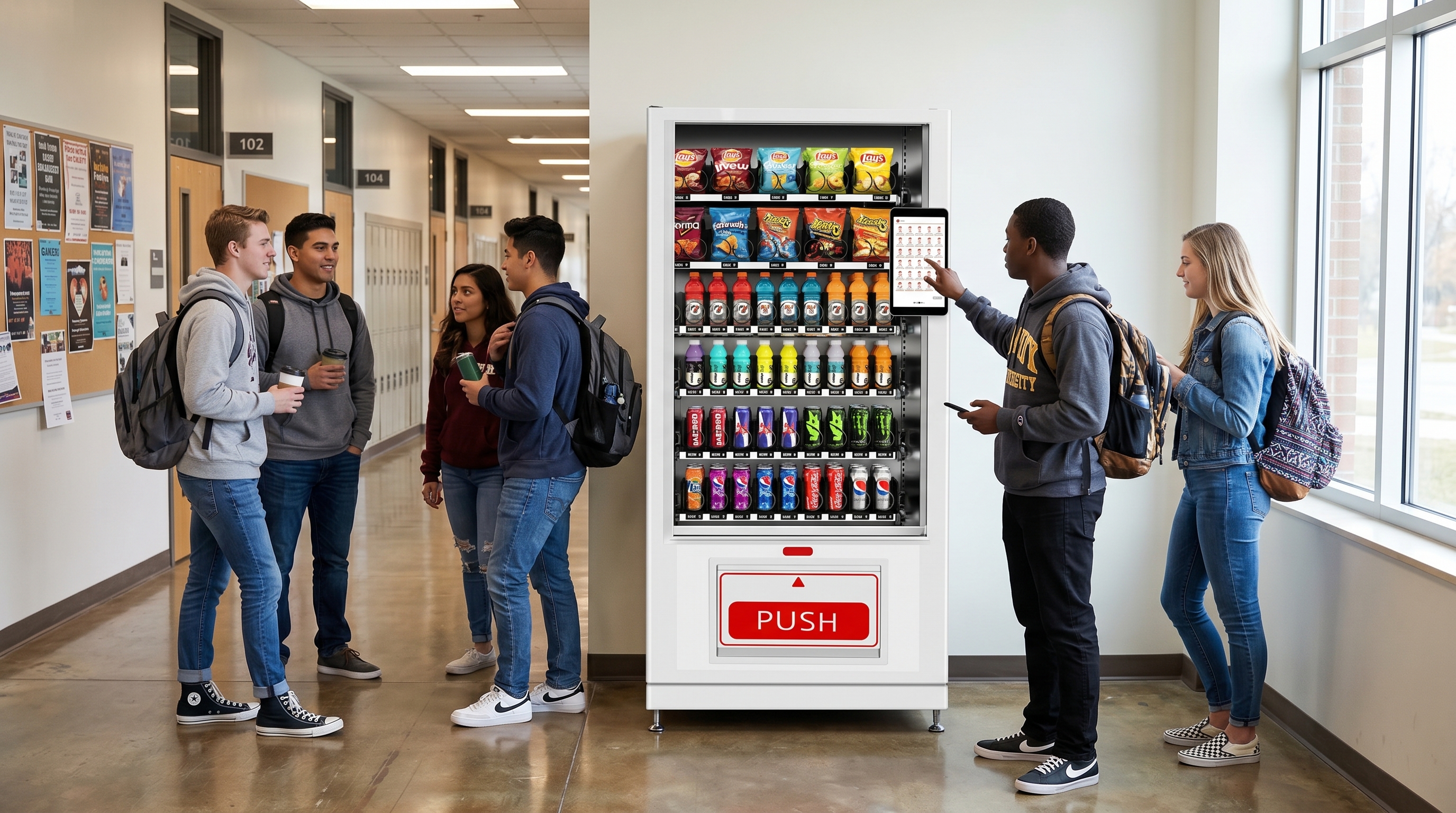 Students using a vending machine on campus